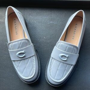 NEW COACH Grey Blue Leah Quilted Loafer with Box
